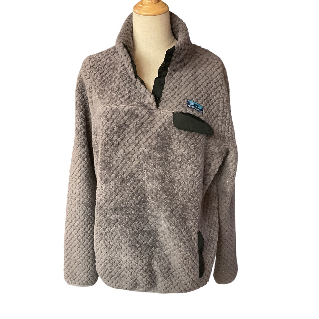Simply Southern Women's Soft Sherpa Fleece Pullover Top Jacket Gray Size Large